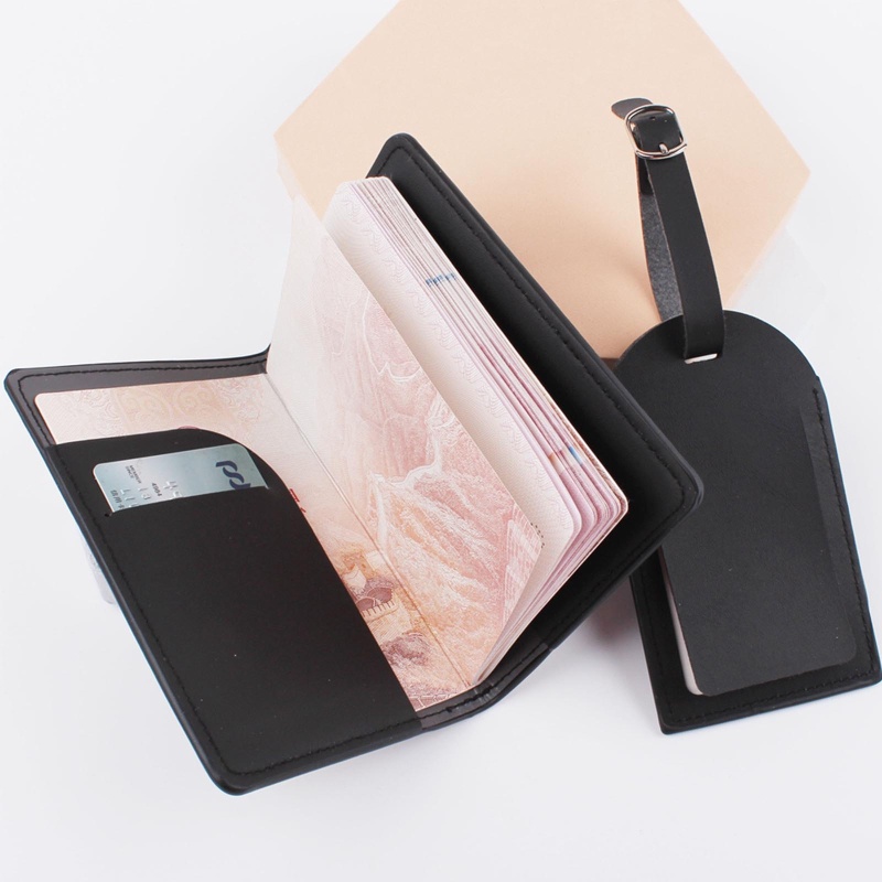QQ 1 Set Bao Da PU Đựng Hộ Chiếu Thẻ Hành Lý Cho Cặp Đôi