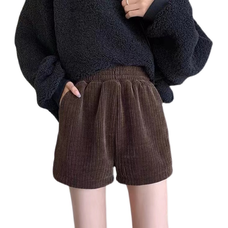 SUXI Quần Short Nhung Kẻ Lưng Cao Phong Cách Thời Trang Hàn Quốc Mới