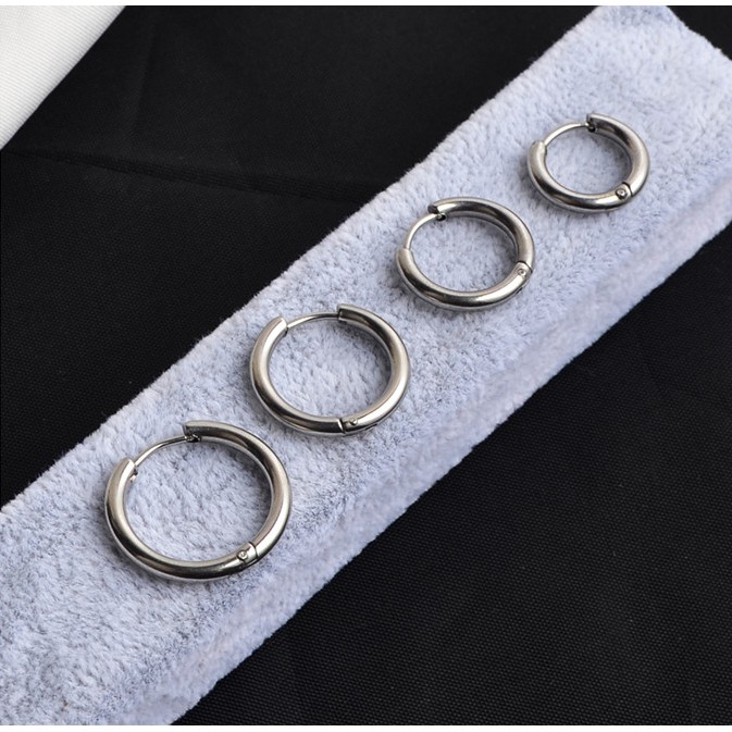 Bông tai thép titan dạng tròn phong cách hip hop thời trang Hàn Quốc