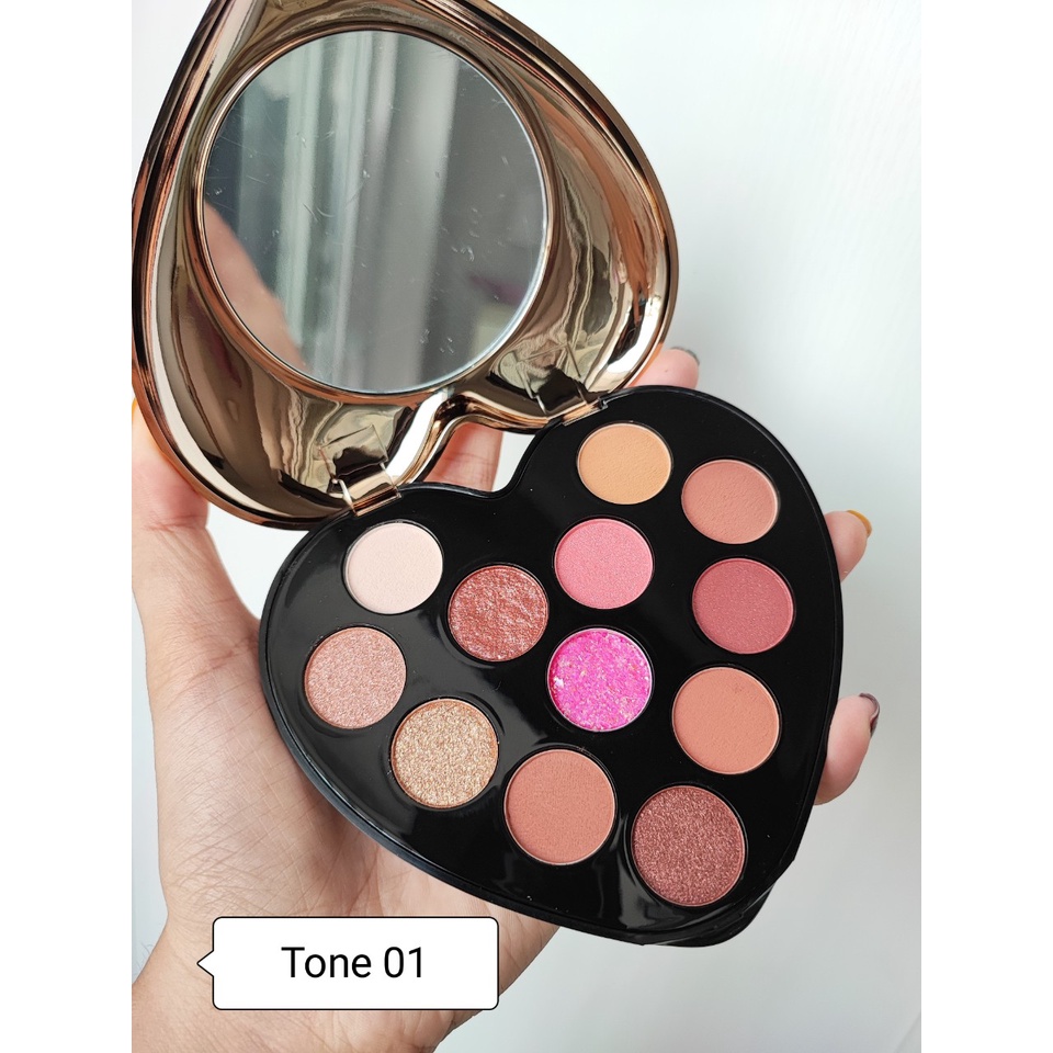 [ Siêu HOT ] Bảng Phấn Mắt  NOVO Trái Tim 12 Ô Màu Nhũ Lì Lâu Trôi I Love Eyeshadow No.5298