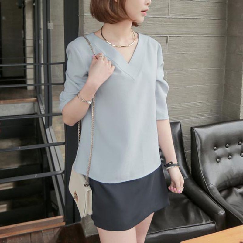 FREESHIP ĐƠN 99K_ Áo chiffon tay lỡ cổ chữ V dáng rộng phong cách mùa hè cho nữ