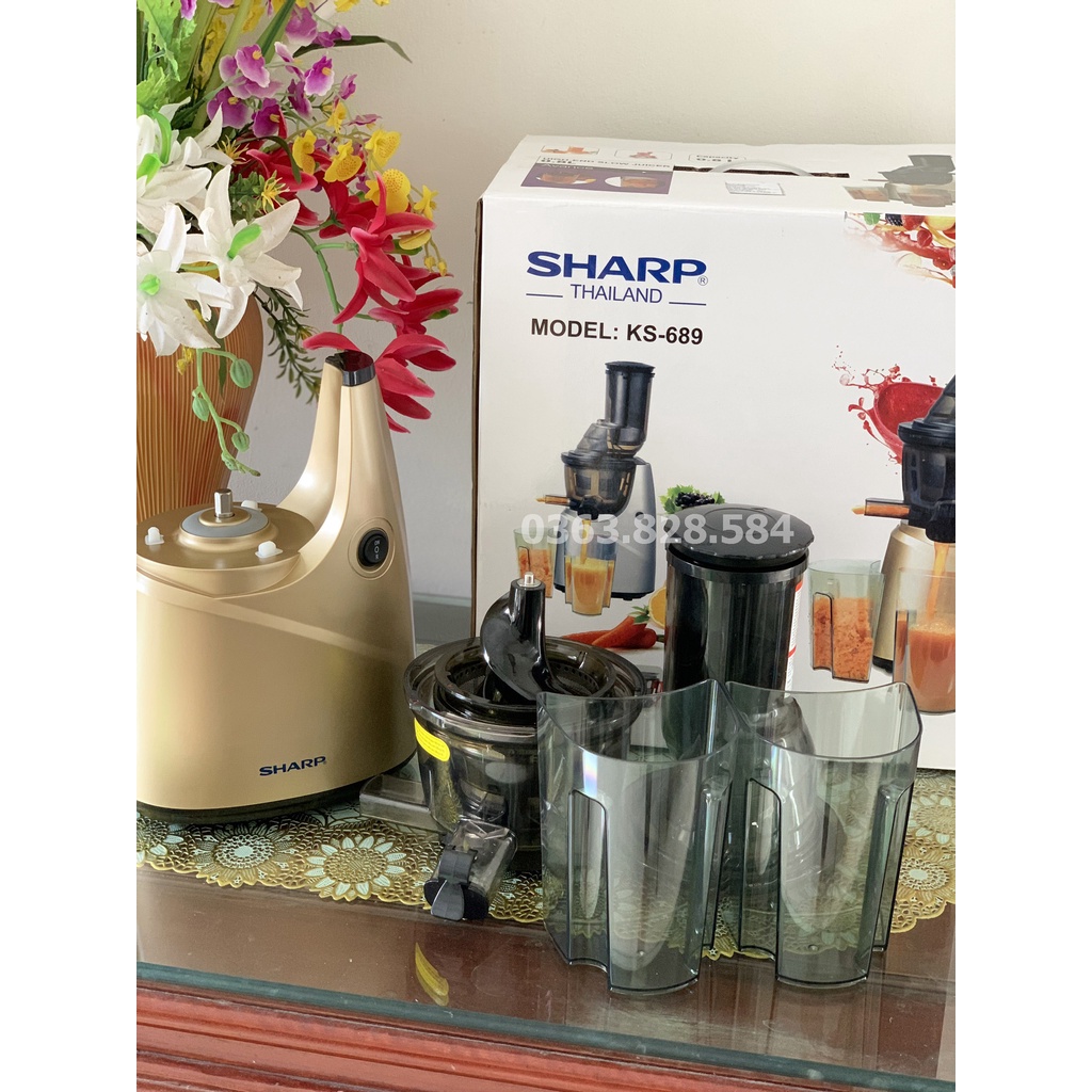 Máy Ép Chậm , Máy Ép Trái Cây SHARP KS-689 Kiểu Dáng Sang Trọng, Công xuất  250W  Dung Tích 800ml, Hàng Chính Hãng