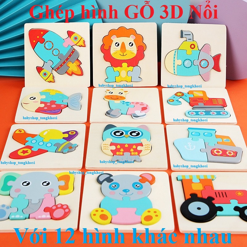 Tranh ghép hình 3d 100% Gỗ tự nhiên màu sắc tươi rõ nét, đồ chơi giao dục cho bé kích thích khả năng tư duy sáng tạo