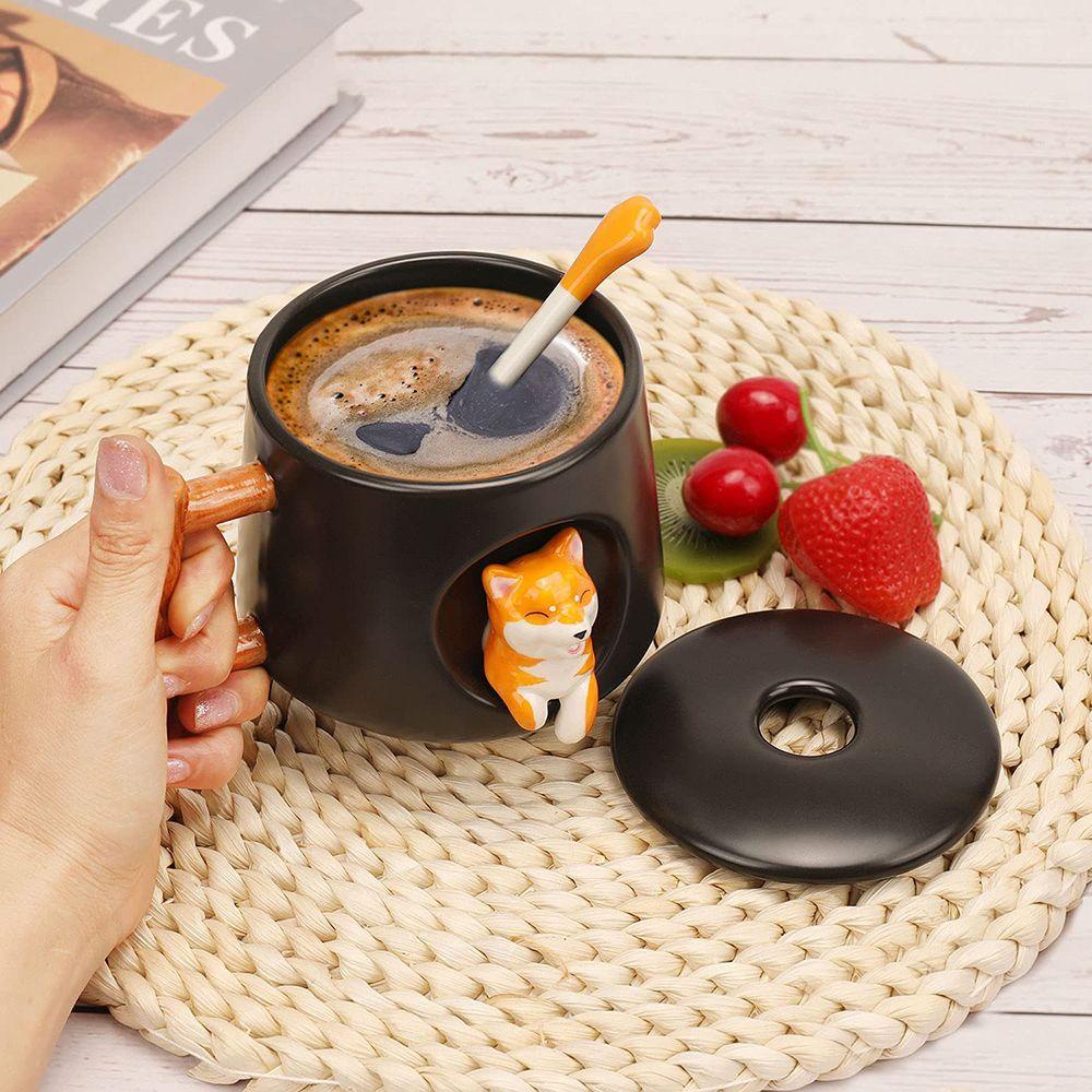PISTA Ly Uống Cà Phê Kèm Muỗng Và Vỏ Hình Chú Chó Đáng Yêu