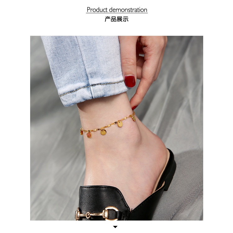 Lắc chân nữ titan dây dẹp thẻ tròn lucky H14-111 - CAM KẾT KHÔNG GỈ, KHÔNG BAY MÀU - BẢO HÀNH 12 THÁNG