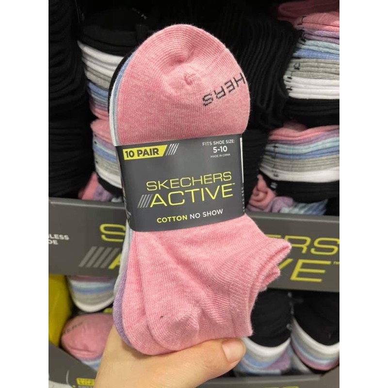 [Bill Mỹ] Set 10 đôi vớ/tất Skechers Active Cotton No Show Nữ cổ thấp