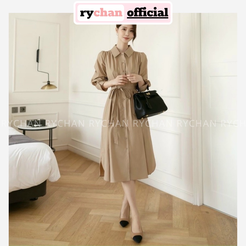 Đầm Nữ Xinh Công Sở Cổ Sơ Mi Tay Dài Nút Trước Cực Vintage, Đầm Nữ Đi Chơi Màu Kem Cực Retro[ẢNH THẬT CUỐI] - DX9777