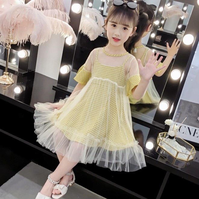 Váy lưới+ kẻ sọc 2 chi tiết dành cho bé gái 15-35kg VH60