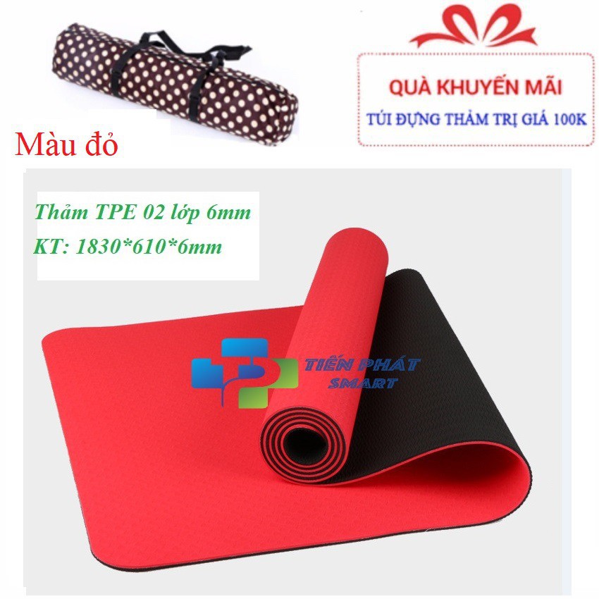 [Free Ship] Thảm Yoga 6mm 2 Lớp TPE ( Tặng Kèm Túi)-Xanh đen {SIÊU SALE}