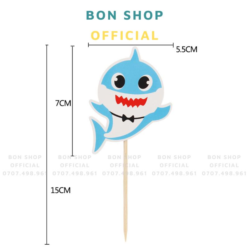Topper Hình Cá Mập Baby Shark Happy Birthday trang trí Bánh Kem, Cupcake Sinh Nhật cho bé