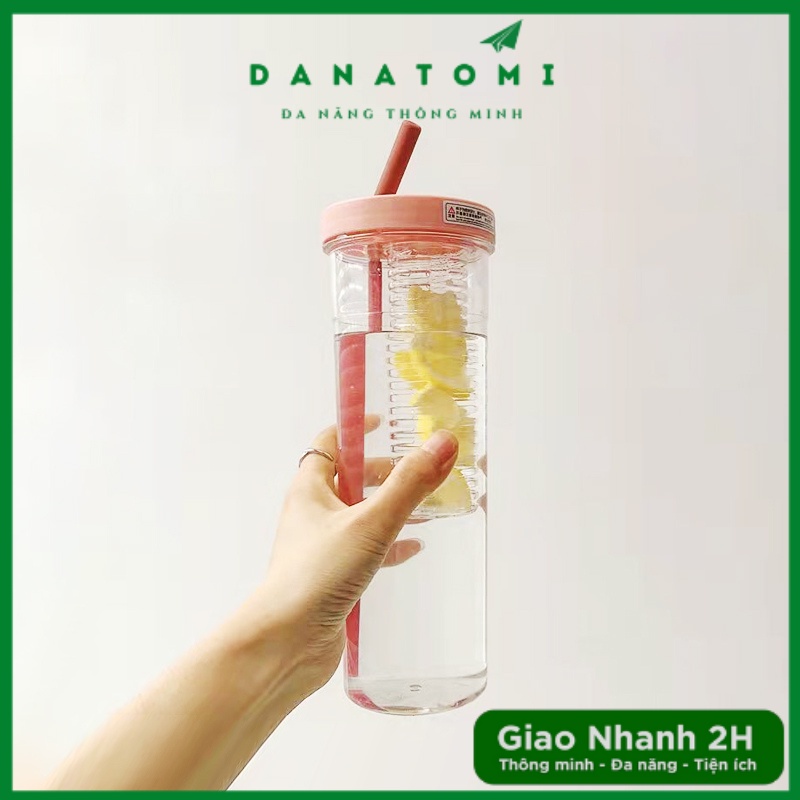Bình Đựng Nước Detox POR042 700ML Có Khay Lọc Trà, Hoa Quả Kèm Ống Hút Tiện Lợi