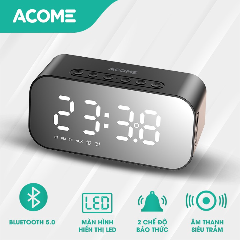 Loa soi gương Loa Bluetooth ACOME A5 5W Màn Hình LED Đồng Hồ Báo Thức Hỗ Trợ Thẻ Nhớ Nghe FM đa năng bán chạy