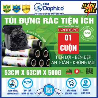 [01 cuộn] Túi rác tiện ích (KT: 53cm x 63cm x 500g) – Màu đen – Túi dày sạch không mùi – Xé tay tiện lợi – Tự phân hủy