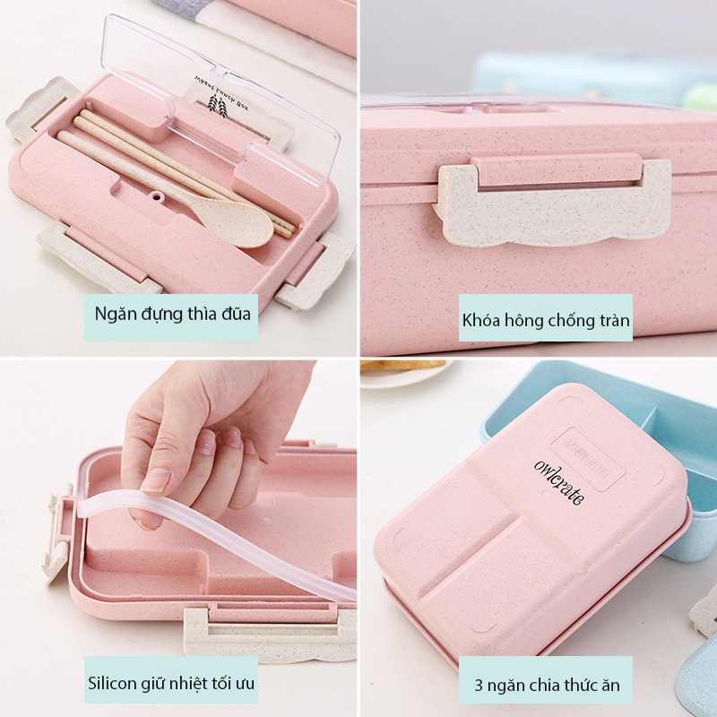 Hộp Cơm Văn Phòng Lúa Mạch 3 Ngăn Tiện Lợi