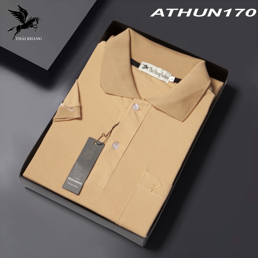Áo thun nam có cổ form rộng trung niên vải cotton dệt riêng cho Thái Khang loại áo thun polo ngắn tay ATHUN17