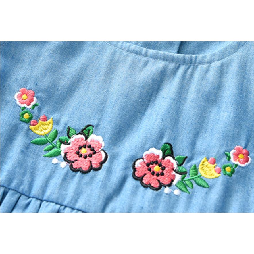 Váy đầm bé gái vải denim thêu hoa phong cách Hàn Quốc mẫu mới mùa hè 2022
