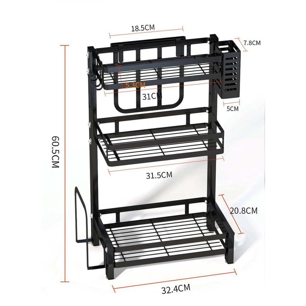 Kệ gia vị đa năng INOX phủ sơn tĩnh điện Đen 3 tầng | BigBuy360 - bigbuy360.vn