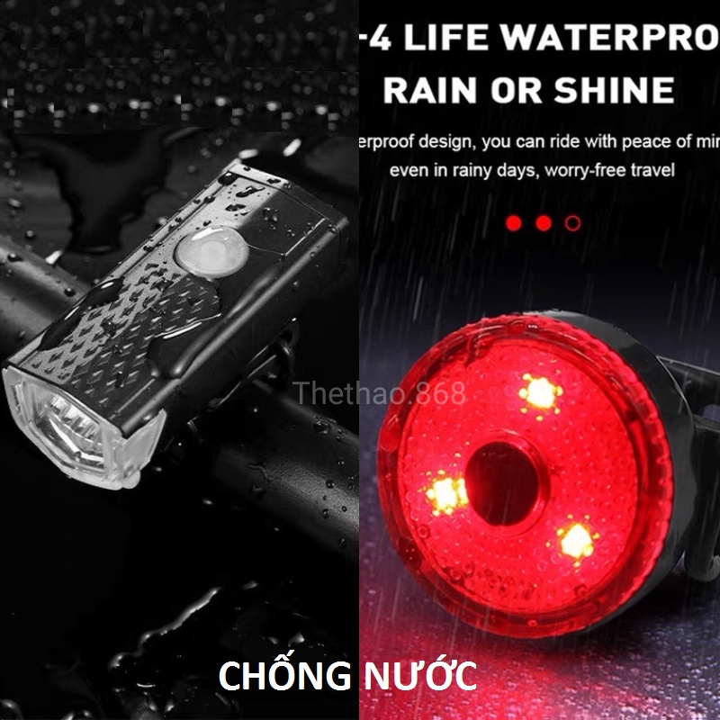 Đèn xe đạp thể thao Led 3 chế độ sáng chống nước IPX6 - Đèn hậu xe đạp tròn Full Hộp Tặng Kèm Sạc Usb