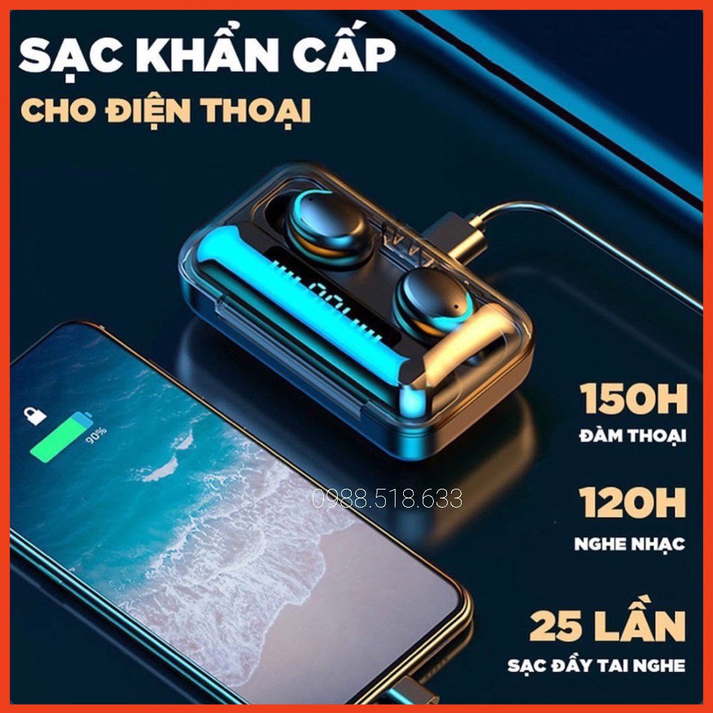 Tai nghe Bluetooth 5.0 Amoi F9 Pro Cao Cấp Cảm Biến Vân Tay Kiêm Sạc Dự Phòng, Pin Cực Trâu, Nghe Cực Hay