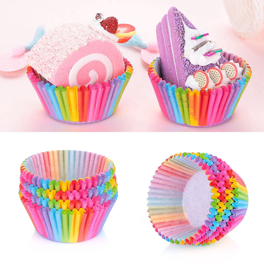 100 cốc giấy màu cầu vồng chống thấm nước dùng nướng bánh cupcake