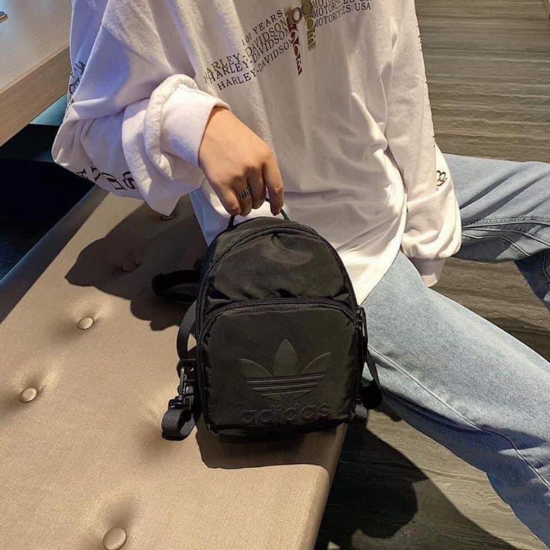 Balo mini ADIDAS xuất xịn vải dù phối màu, tím, đen