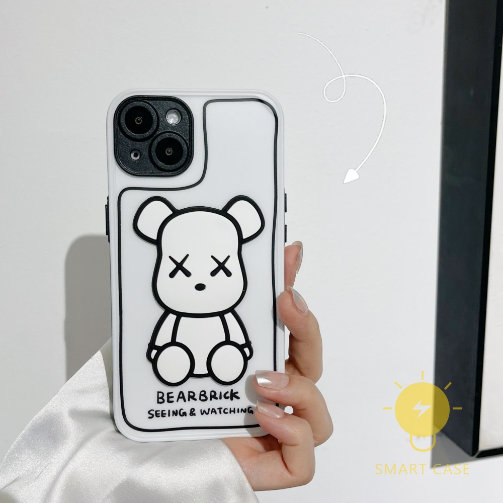3D Bear Phone Case Compatible with iPhone 13 Pro Max 12 11 Mini X XS Max XR SE 8 Plus 7 6 6S Aesthetic Ins Newest Fashion Korean Style Retro Classic Cute Cartoon Couple Shockproof Protective TPU Cover Shell