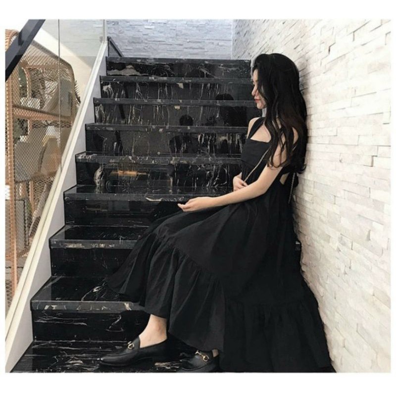ĐẦM MIDI 2S ĐEN THẮT NƠ LƯNG ĐUÔI CÁ✨