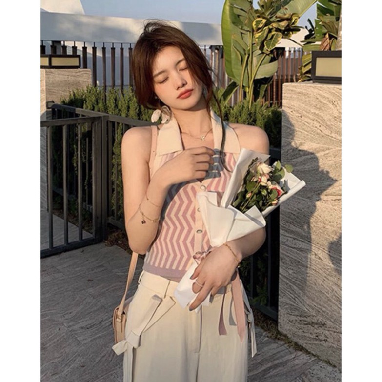 Áo yếm cổ bẻ vằn kẻ TT0521