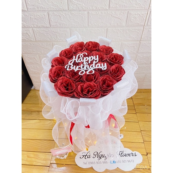 [Quà Sinh Nhật]_ Bó hoa hồng nhũ 18 bông cao cấp kết hợp lưới siêu sang tặng kèm thiêp( nhận đặt màu hoa theo yêu cầu)