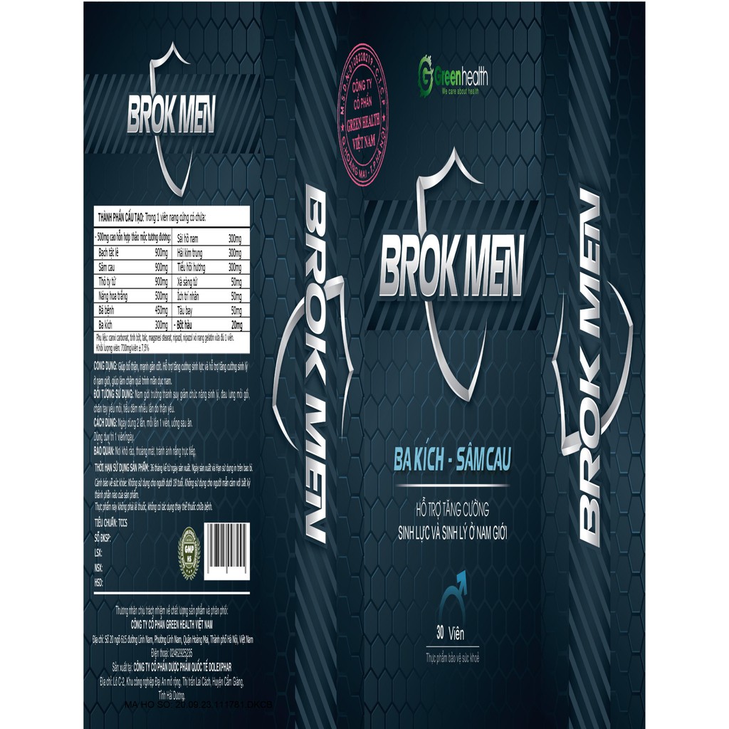 BROK MEN- hỗ trợ tăng cường sinh lực và sinh lý nam giới, hộp 30 viên