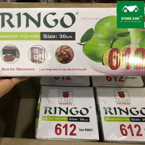 Màng bọc thực phẩm Ringo 612 30cm x 500m, chính hãng công ty, co giãn trong suốt, bám dính dùng được lò vi sóng