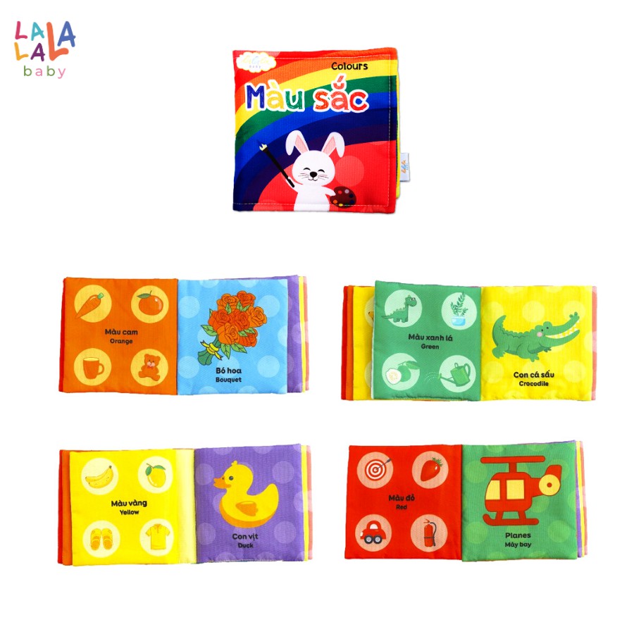 Combo 2 cuốn sách vải Lalala baby, kích thích đa giác quan, kích thước 15x15cm 12 trang (Màu sắc, hình khối)