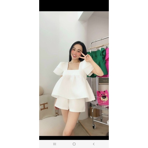 Set babydoll cổ vuông ta bồng + short đùi