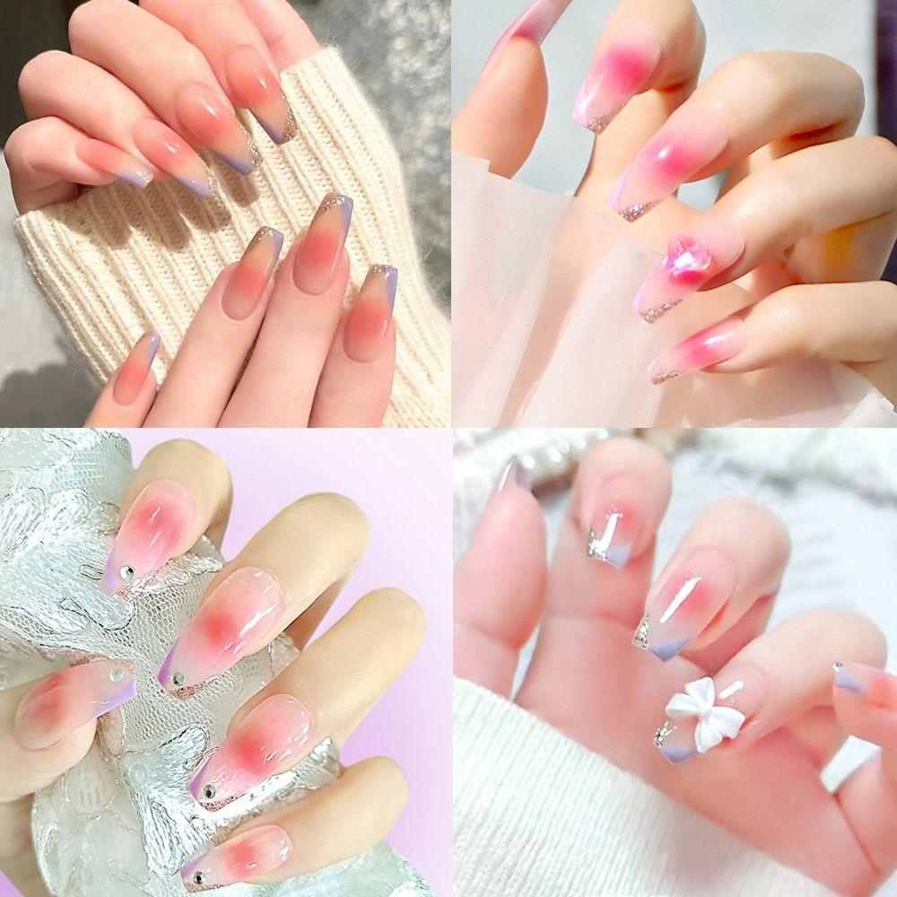 MIHAN1 Hộp 24 Móng Tay Giả Che Phủ Toàn Diện Đính Kim Cương Giả