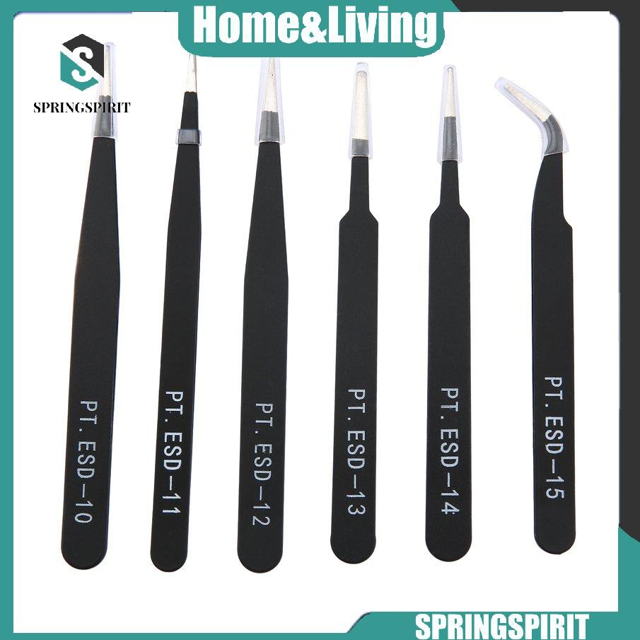 Set 6 Nhíp gắp linh kiện điện tử đầu cong và thẳng chống tĩnh điện ESD 10 -ESD 15