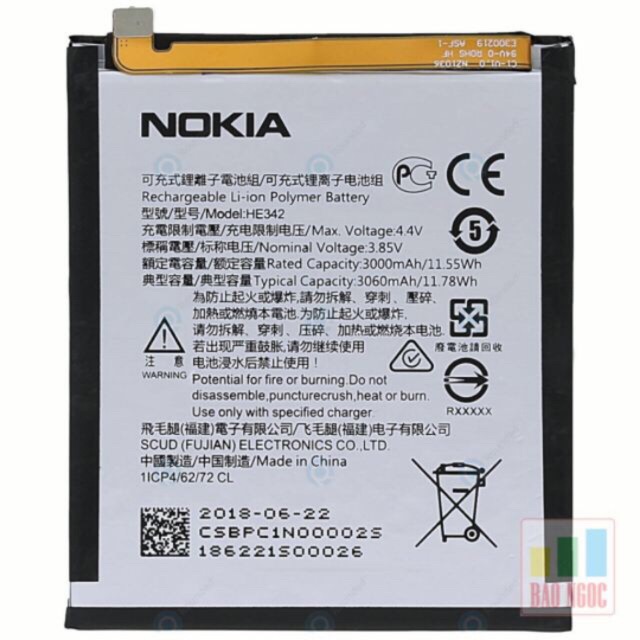 Pin Nokia X6 2018 / Nokia 6.1 Plus / nokia X5( HE342 ) dung lượng 3060 mAh xịn mới 100%