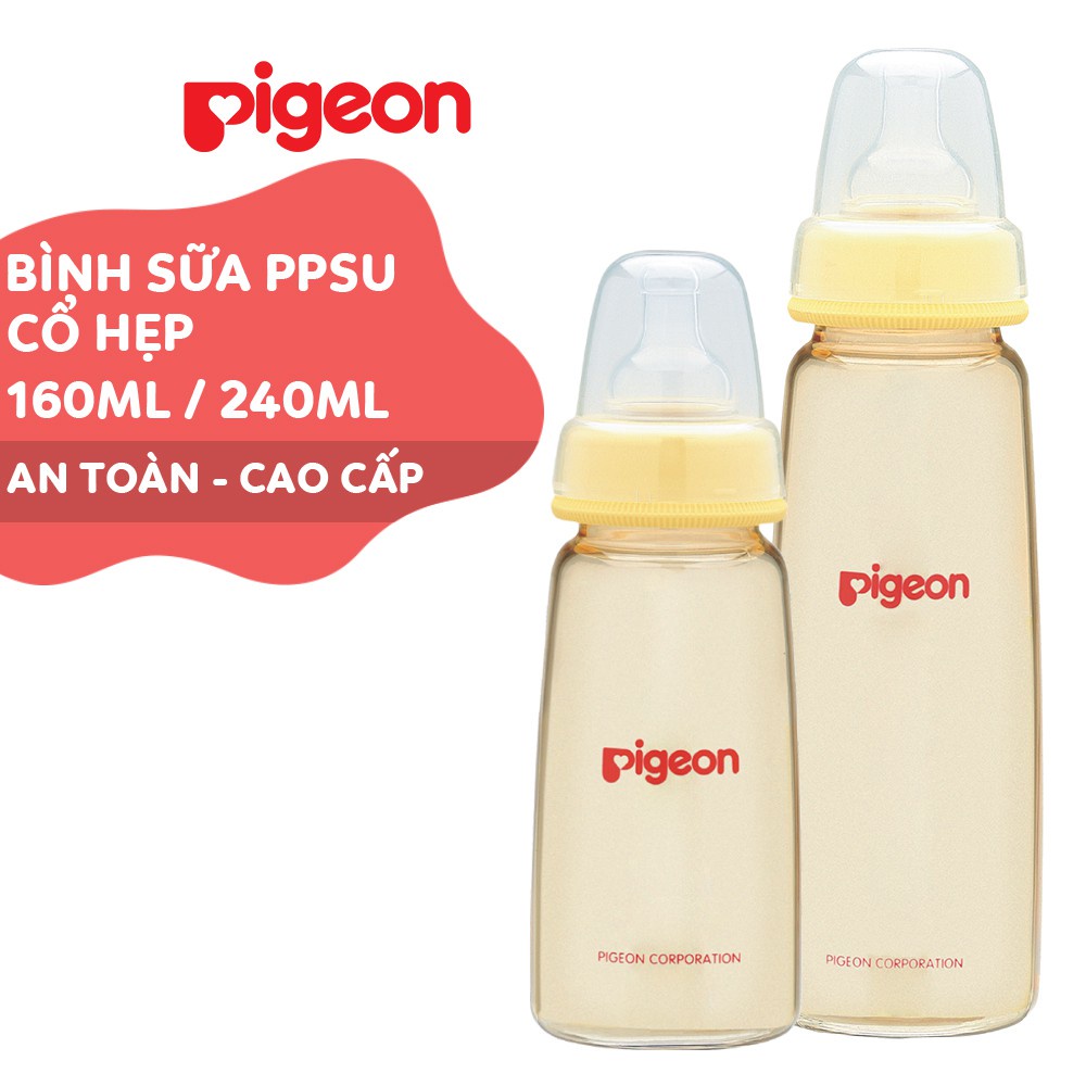 Bình Sữa PPSU Cổ Hẹp Pigeon 160ml - 240ml Vàng