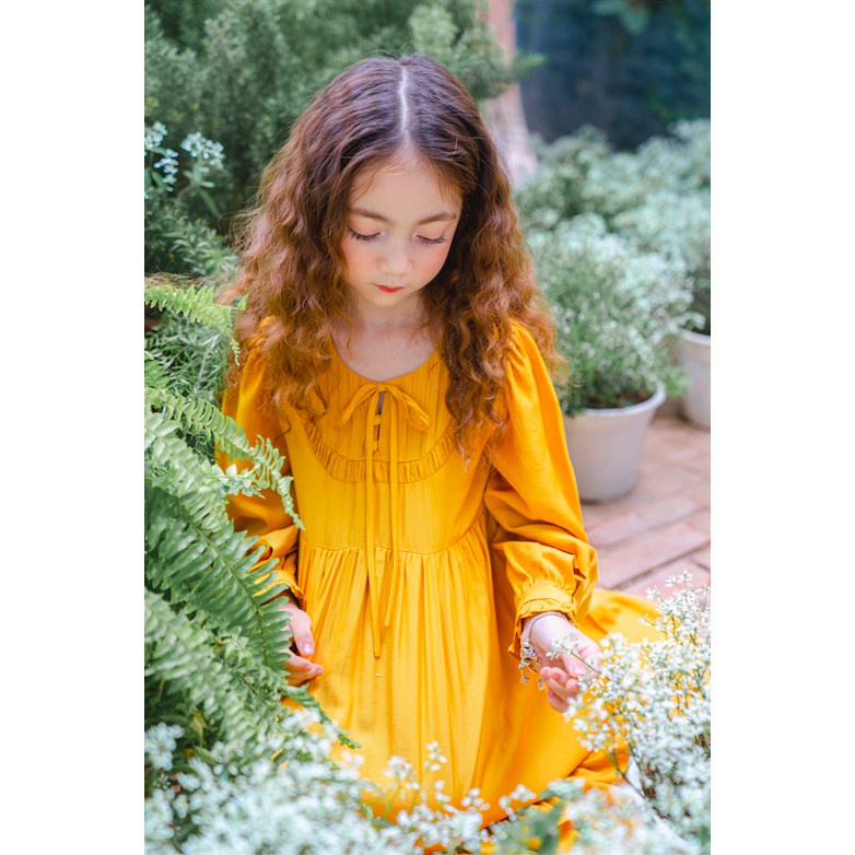 Váy bé gái CRABIE dài tay cổ tròn thắt nơ công chúa xinh xắn - Fiona Dress - Vàng