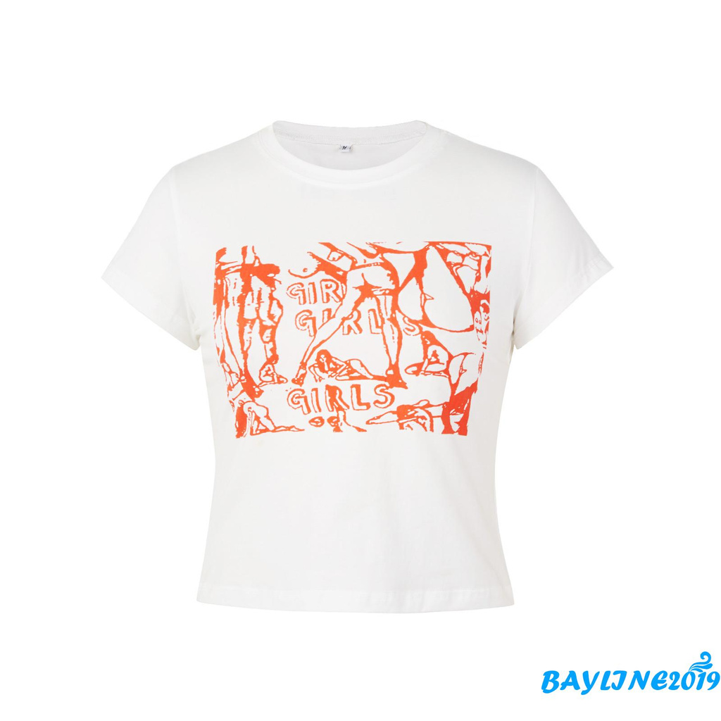 Áo Thun Lửng Ngắn Tay In Họa Tiết Thời Trang Dành Cho Nữ