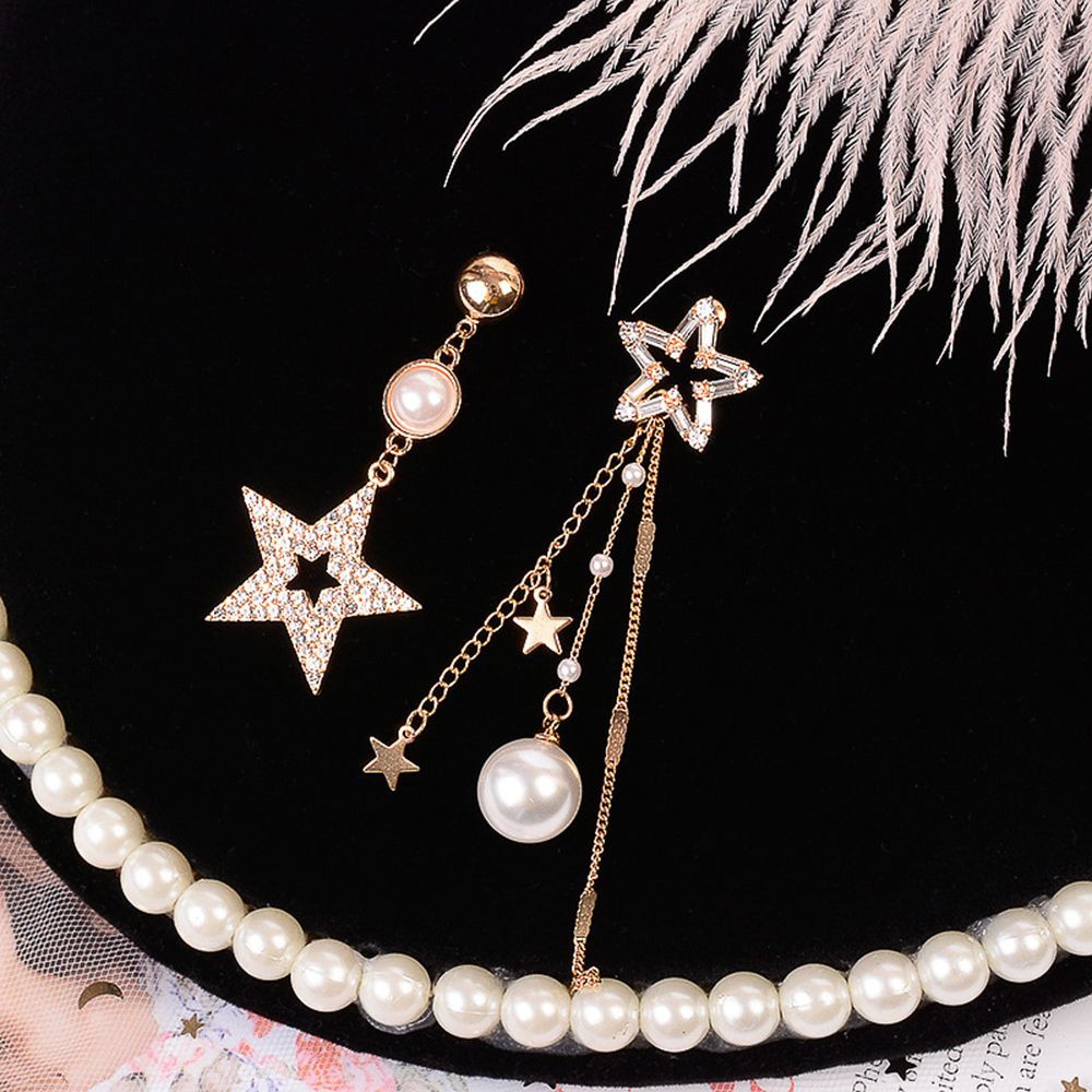 Khuyên tai mặt ngôi sao đính hạt giả ngọc trai