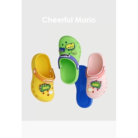 Dép Cho Bé, Dép cross Cheerful Mario icon Dino siêu êm chống trơn trượt cho bé từ 1-5 tuổi