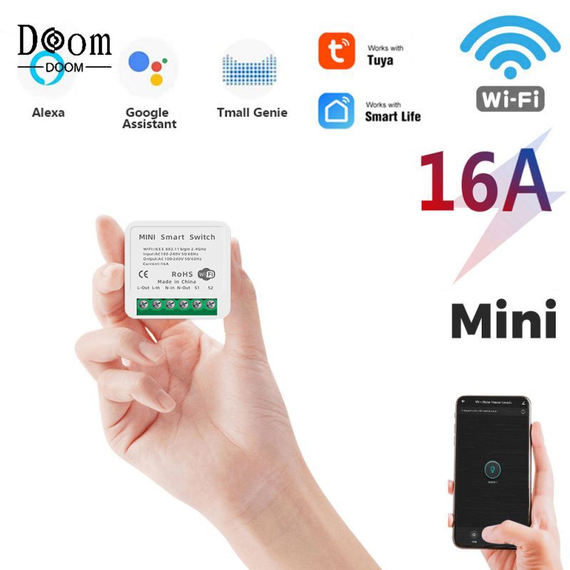 【Ready stock】 16A MINI Wifi Smart Switch Timer Wireless Switches Smart Home Automation Compatible with Tuya Alexa Google Home 『Doom 』