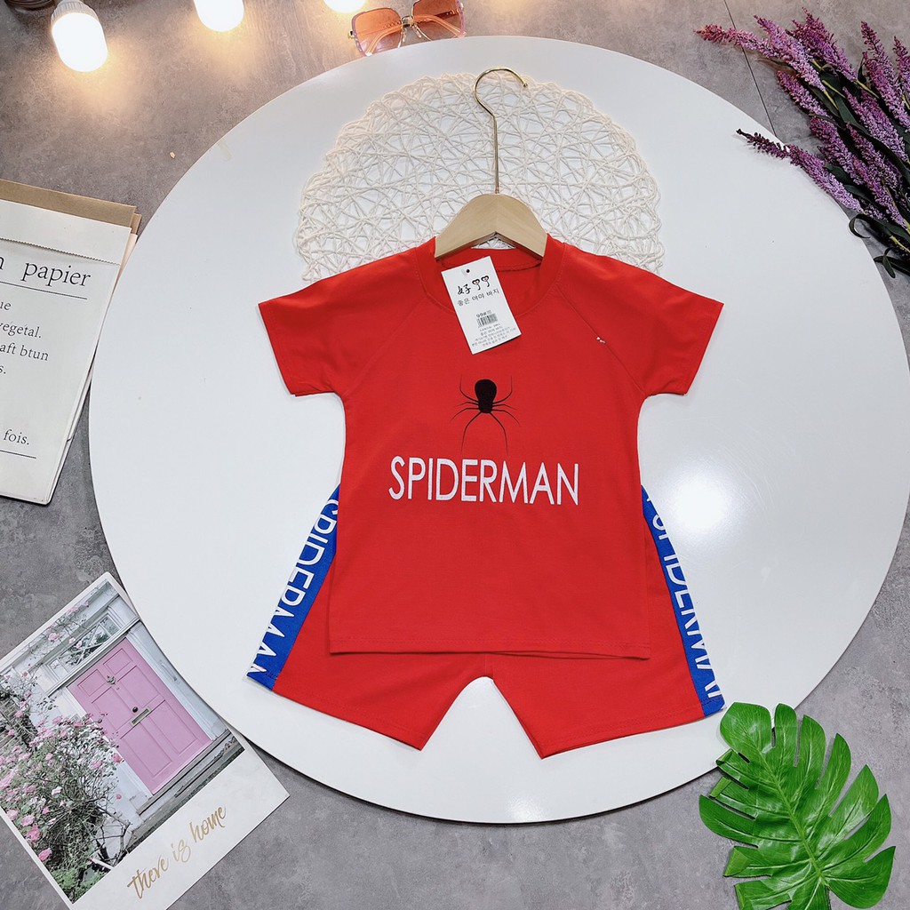 [ ̀  ̂́ ] Đồ bộ bé trai, bé gái - Bộ quần áo siêu nhân người nhện cộc tay chất cotton co giãn 4 chiều cho bé.