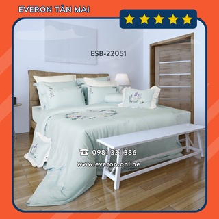 Bộ chăn ga everon esb22051 màu xanh chất liệu bamboo chính hãng