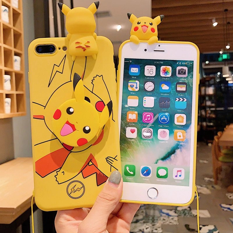 Ốp điện thoại mềm có dây & giá đỡ hình Pokemon cho OPPO A79 A83 F11 A9 R9 Plus R9S R11