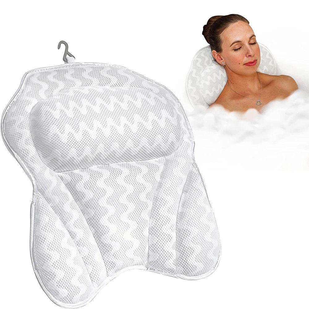 Gối Tựa Đầu Dạng Lưới 3D Thoáng Khí Không Trơn Có Giác Hút Và Giá Đỡ Cho Bồn Tắm