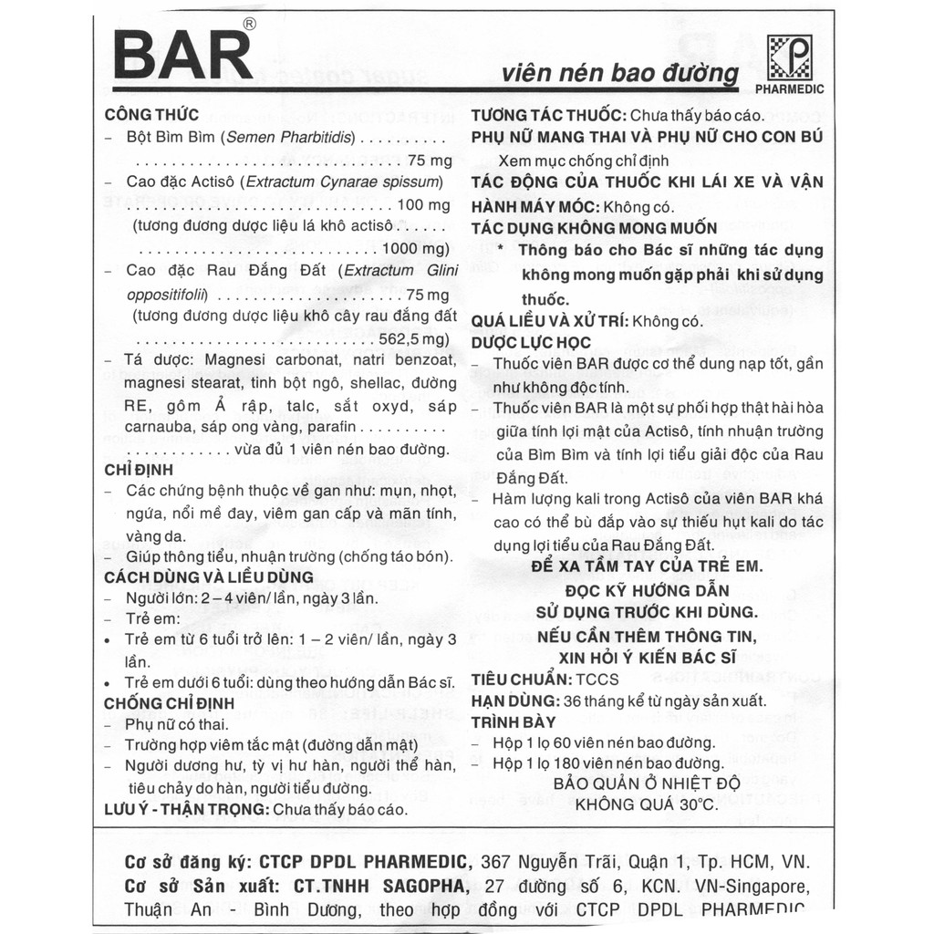 BAR Actiso (Hộp 60 viên) - Viên uống mát gan lợi mật - B.A.R cvspharmacy