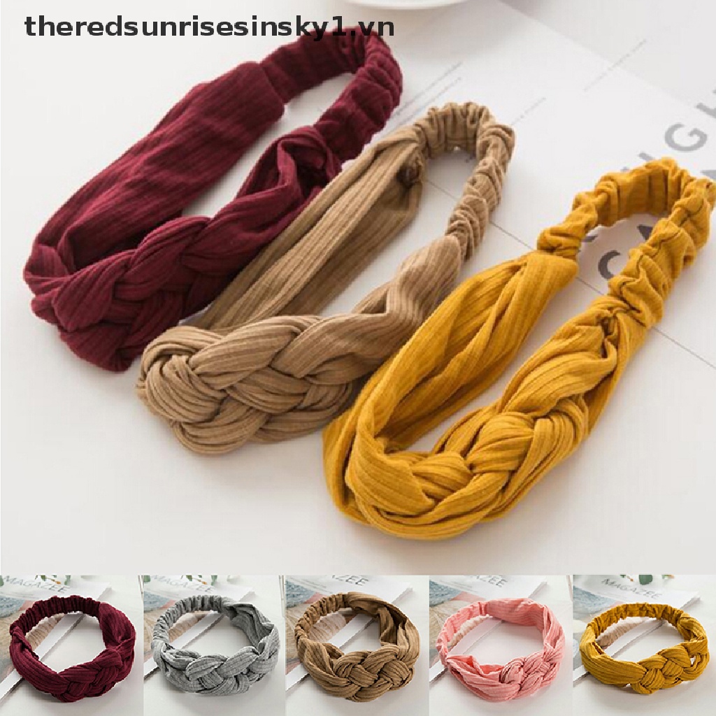 Băng đô turban co giãn thiết kế thắt nút màu trơn thời trang cho nữ