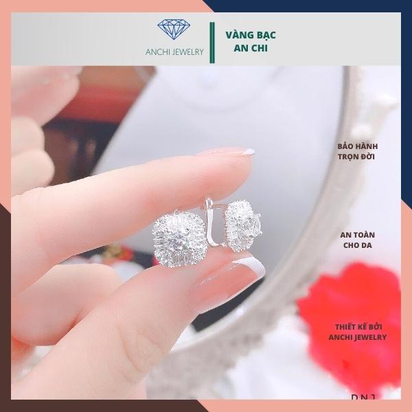 Bộ dây chuyền , nhẫn và bông tai mặt vuông to đính đá , chuẩn bạc 925 cao cấp sáng đẹp - Anchi jewelry