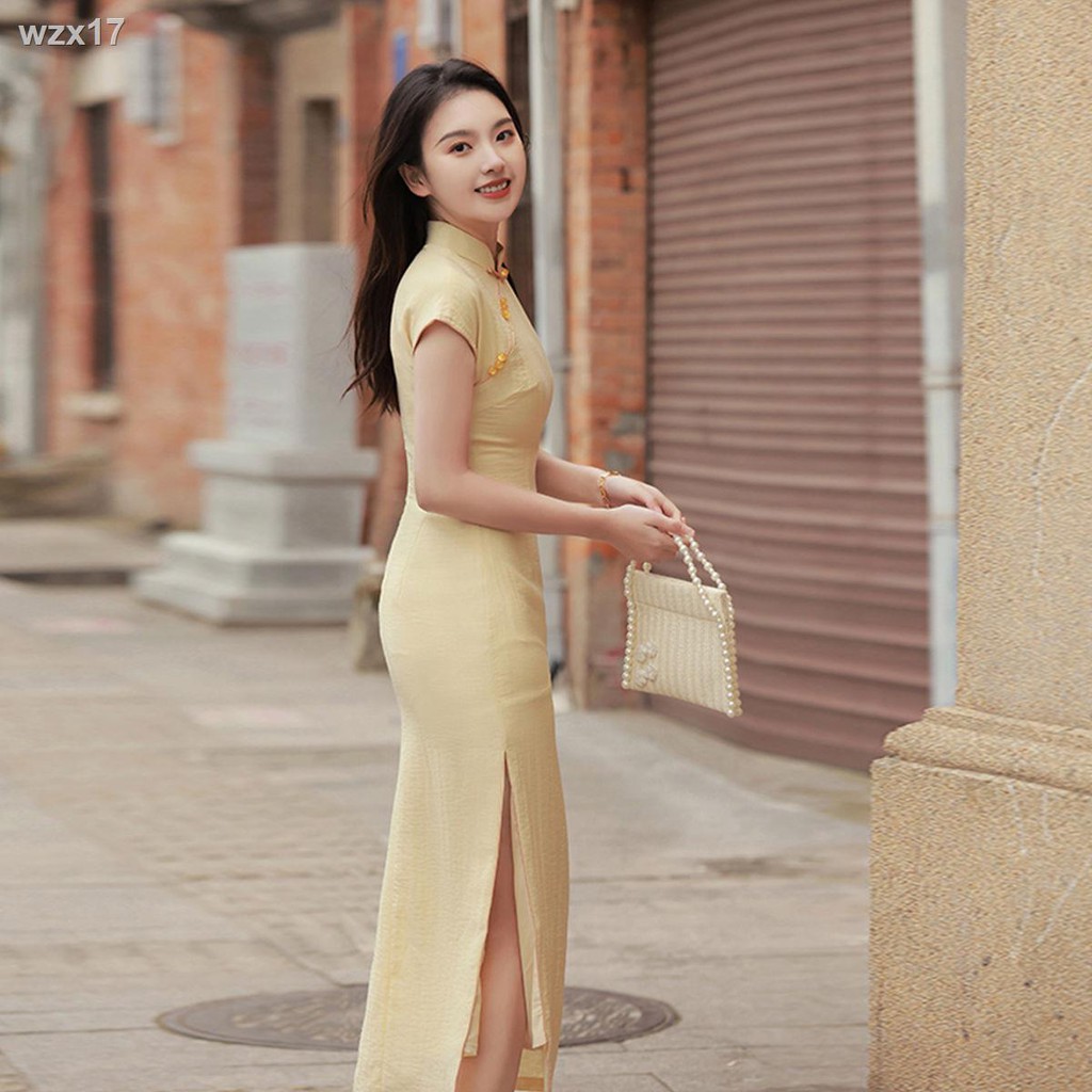 Tính khí retro mới phần dài của Trung Hoa Dân Quốc phong cách áo choàng trẻ nữ mùa hè năm 2021 cải tiến váy cờ